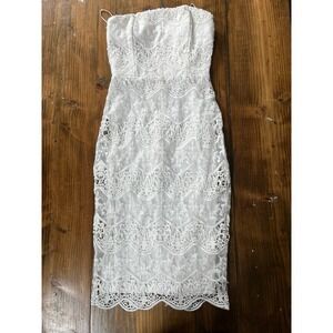 Milla White Lace Strapless Midi Dress Crochet Sheath Bridal Shower Small